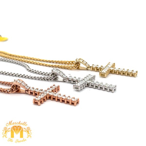 14k Gold and Diamond Cross Pendant and Gold Cuban Link Chain Set (choose your color)