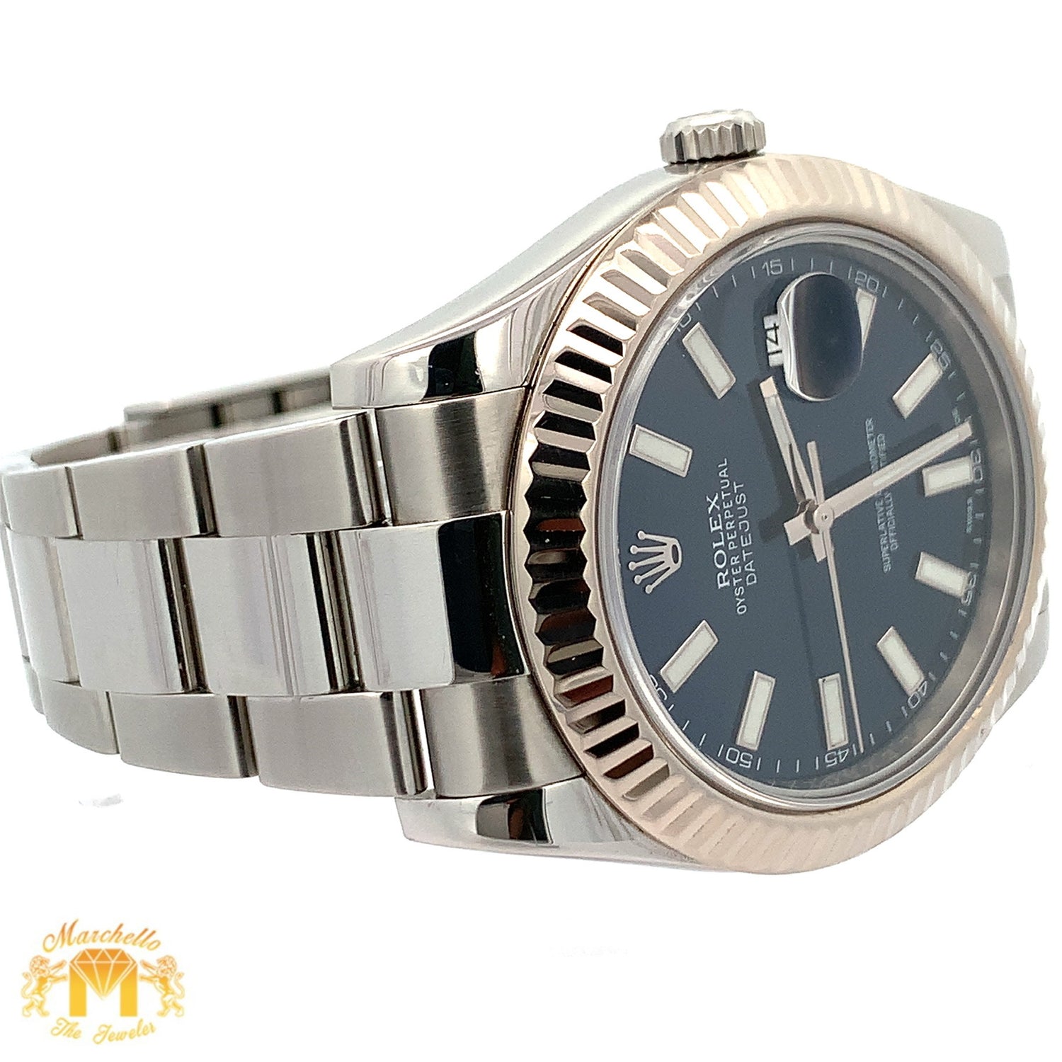 41mm Rolex Watch with Stainless Steal Oyster Bracelet (fluted bezel, blue dial)
