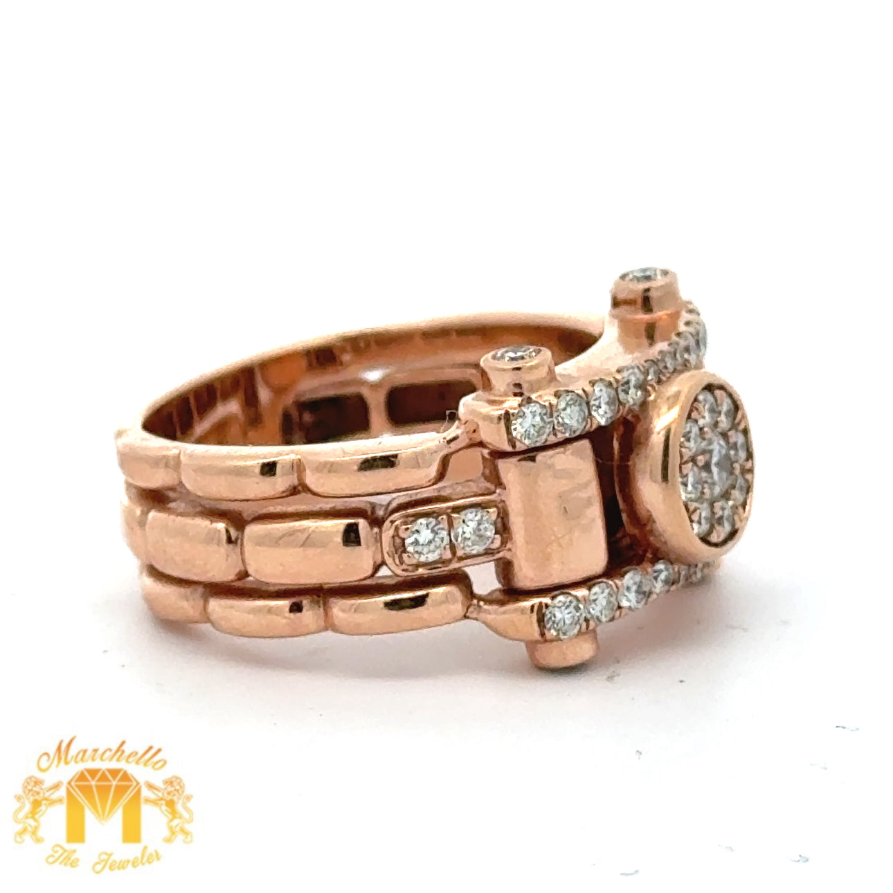 14k Rose Gold and Diamond Men`s Ring with Round Diamond