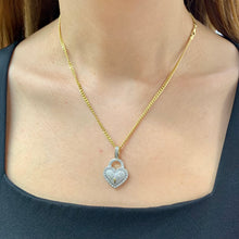 Load image into Gallery viewer, Yellow Gold and Diamond Heart Lock Pendant with Round Diamonds and Yellow Gold Cuban Link Chain Set