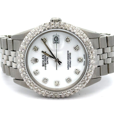 34mm Rolex Diamond Watch with Stainless Steel Jubilee Bracelet (custom diamond bezel, custom diamond white dial)