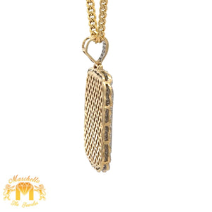 14k yellow gold and diamond Rectangle shaped Pendant and Yellow Gold Cuban Link Chain