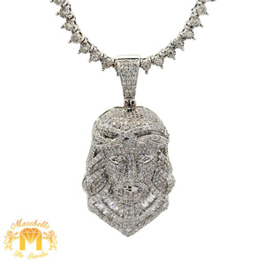 3D Gold and Diamond Jesus Head Pendant and Gold and Diamond Tennis Chain (choose your color)
