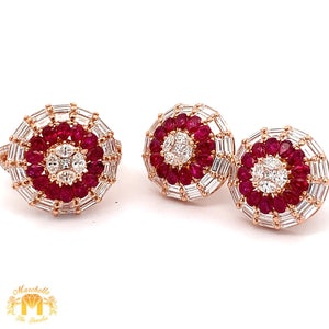 3 piece deal: VVS/vs high clarity diamonds set in a 18k Gold Pear Cut Ruby Stone Circle Ring+ Earrings with Baguette and Round Diamonds + Gift from Marchello the Jeweler