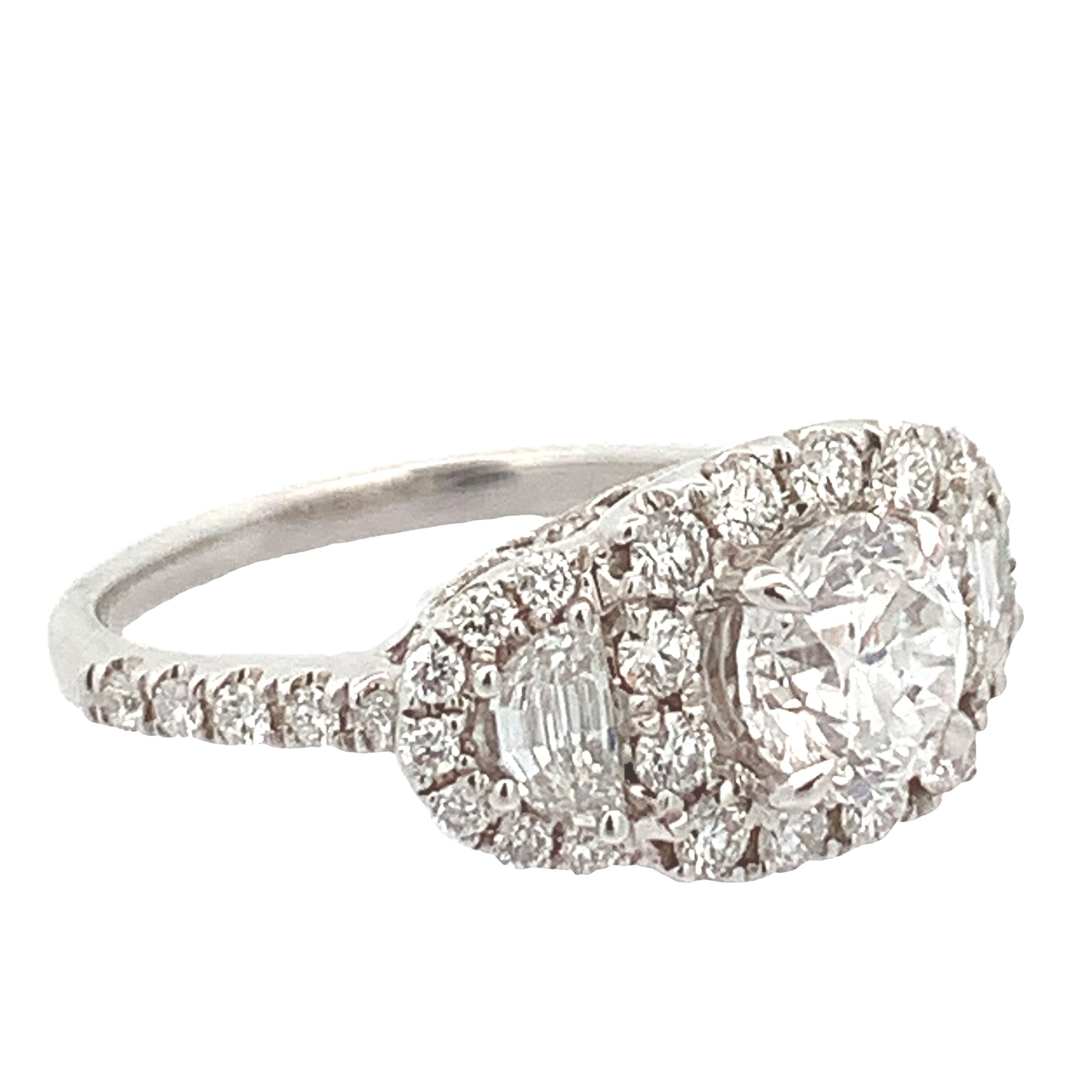 18k White Gold Engagement Ring with Half Moon and Round Diamonds