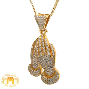 3.50ct Diamonds 14k Yellow Gold Praying Hand Pendant and 14k Yellow Gold Cuban Link Chain