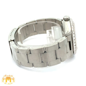 31mm Rolex Watch with Stainless Steel Oyster Bracelet (factory grey dial and custom diamond bezel)