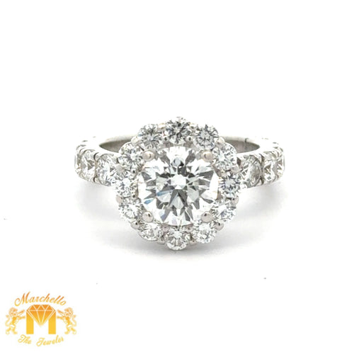 3.61ct diamonds 14k White Gold Flower Engagement Ring with Round Diamonds (GIA certified)