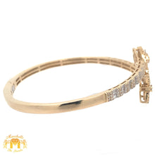 Load image into Gallery viewer, Yellow Gold and Diamond Butterfly &amp; Heart Bangle Bracelet with Round and Baguette Diamonds