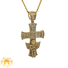 Load image into Gallery viewer, Gold and Diamond Cross Pendant and Gold Cuban Chain (choose your color)