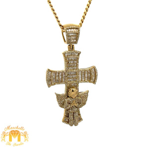 Gold and Diamond Cross Pendant and Gold Cuban Chain (choose your color)