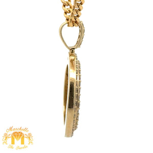 14k Yellow Gold and Diamond Picture Pendant and Yellow Gold Cuban Link Chain Set