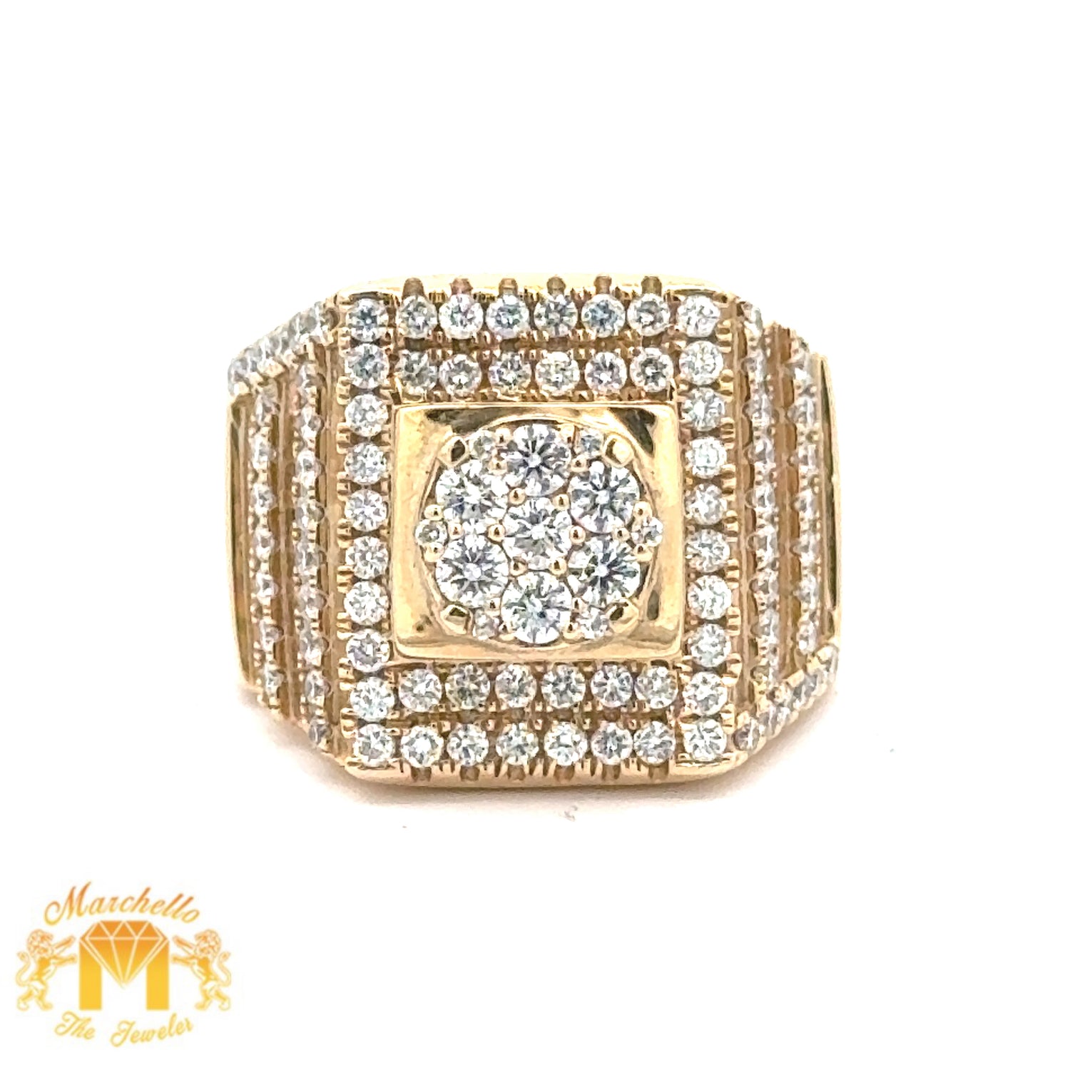 14k Yellow Gold and Diamond Men`s Ring with Round Diamonds