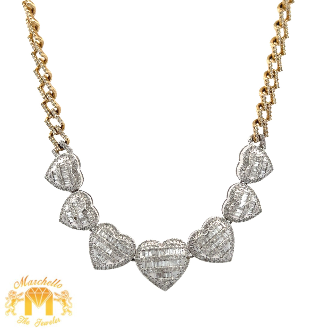 3.66ct diamonds and Gold Heart Necklace with Baguette and Round Diamonds (choose your color)