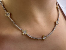 Load image into Gallery viewer, Tennis Flower Gold Chain with Baguette and Round Diamonds