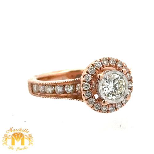 14k Gold and Diamond Engagement Ring with Round Diamonds (choose your color)