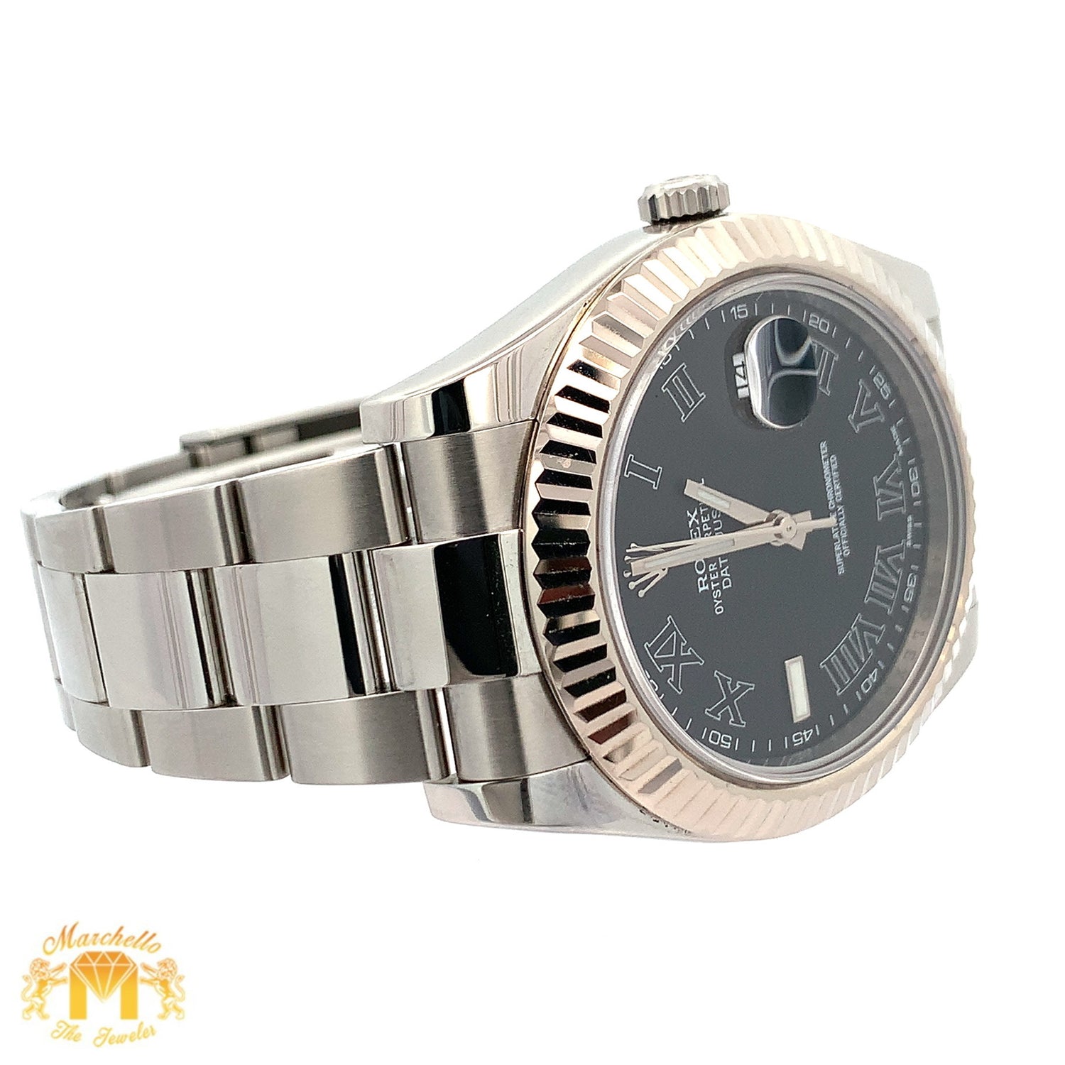 41mm Rolex Watch with Stainless Steel Bracelet (fluted bezel, grey dial with Roman numerals)