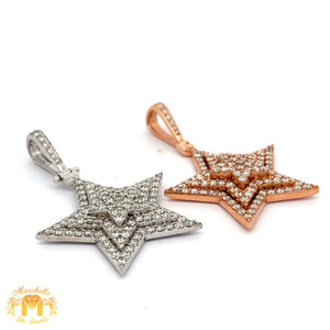 3ct diamonds 14k Gold Star Pendant and 2mm Ice Link Chain Set (choose your color)