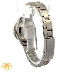 26mm Ladies` Rolex Watch with Stainless Steel Oyster Bracelet (diamond bezel, diamond green mother of pearl (MOP)dial)