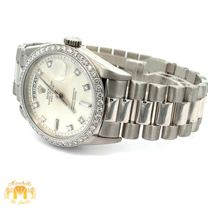 36mm 18k White Gold Rolex Day-Date Platinum Diamond Watch (diamond bezel and dial)