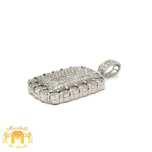 14k white gold and diamond Rectangle shaped Pendant and White Gold Cuban Link Chain