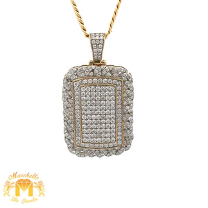 14k yellow gold and diamond Rectangle shaped Pendant and Yellow Gold Cuban Link Chain