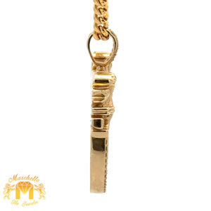 14k Yellow Gold and Diamond Picture Pendant and Yellow Gold Cuban Link Chain Set