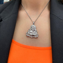 Load image into Gallery viewer, 18k White Gold and Diamond Buddha Pendant and 14k White Gold Cuban Link Chain