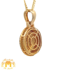 4ct diamonds Yellow Gold Round Shape Pendant and Yellow Gold Cuban Link Chain