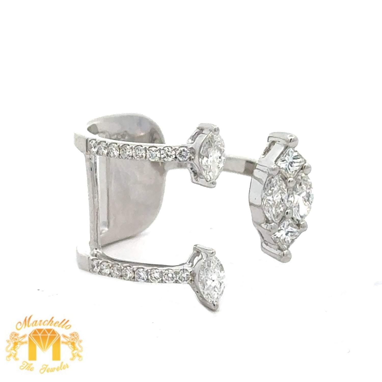 VVS/vs high clarity of diamonds set in a 18k White Gold Ladies` Ring with Combination of Fancy Shapes