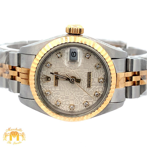 Full factory 26mm Ladies`Rolex Watch with Two-Tone Jubilee Bracelet (diamond dial, fluted bezel)