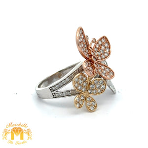 14k Tri-Color Gold and Diamond Butterfly Ring with Round Diamonds