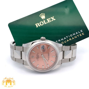 34mm Rolex Watch with Stainless Steel Oyster Bracelet (smooth bezel, salmon dial)