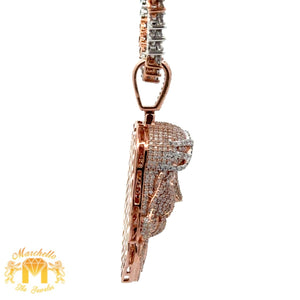 3D Gold and Diamond Jesus Head Pendant and Gold and Diamond Tennis Chain (choose your color)