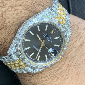 41mm Iced out Rolex Datejust Watch with Two-Tone Jubilee Bracelet