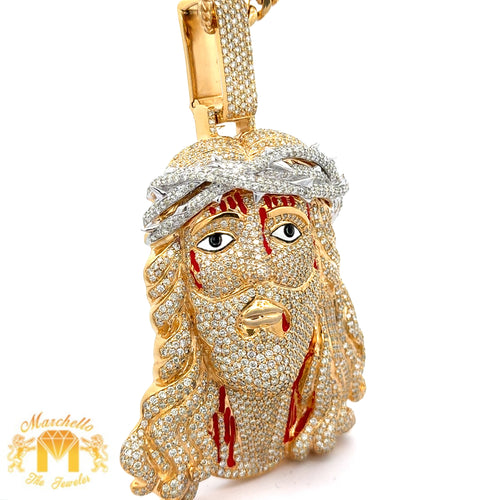 27.80ct diamonds 14k Gold Extra Large Jesus Head Pendant with Round Diamonds