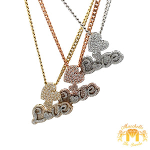 Gold and Diamond LOVE pendant and Gold Cuban Link Chain Set