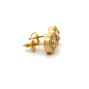 14k Yellow Gold and Diamond Round Earrings