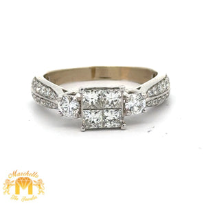 14k White Gold and Diamond Ladies` Ring with Princess cut and Round Diamonds