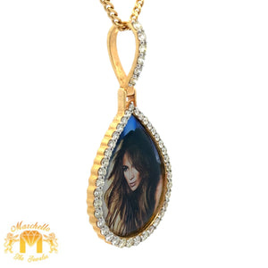 3ct diamonds Yellow Gold Tear Drop Picture Pendant and Yellow Gold Cuban Link Chain Set