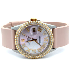 Load image into Gallery viewer, 36mm Rolex Datejust Diamond Watch with Pink Rubber Band (diamond bezel, mother of pearl (MOP) diamond dial)