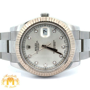 41mm Rolex Watch with Stainless Steel Oyster Bracelet (diamond silver dial, fluted bezel) (Model number: 116334)