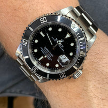 Load image into Gallery viewer, 4 piece deal: 40mm Rolex Submariner Black Face Watch with Stainless Steel Oyster Bracelet + White Gold and Diamond Ring + Flower Diamond Earrings + Gift from Marchello the Jeweler