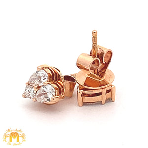 18k Gold and Diamond Heart Earrings with Princess Cut and Pear Diamonds combination