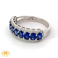 Load image into Gallery viewer, VVS/vs EF color high clarity diamonds set in a 18k Gold Celine Blue Sapphire Ring with Round Diamonds