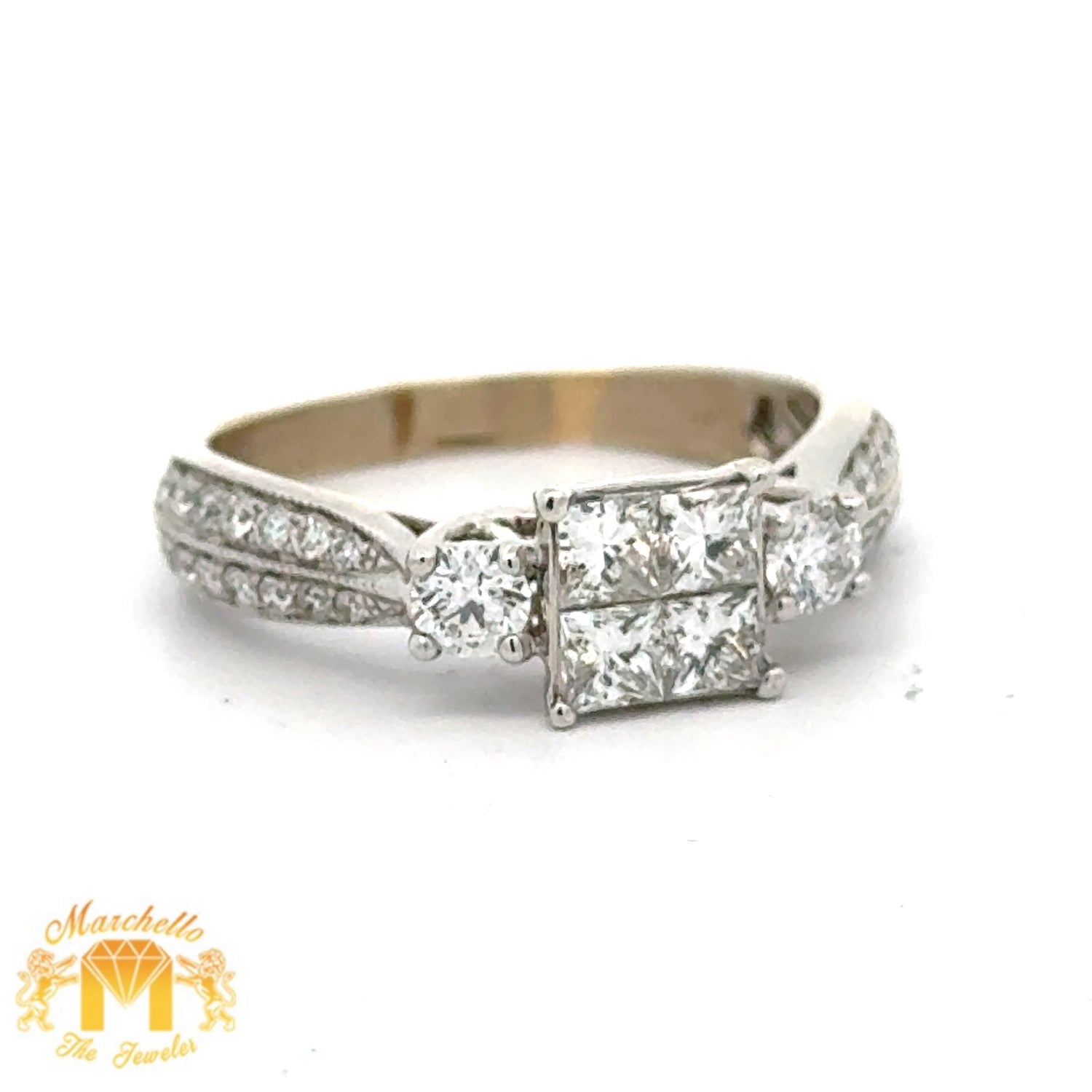 14k White Gold and Diamond Ladies` Ring with Princess cut and Round Diamonds