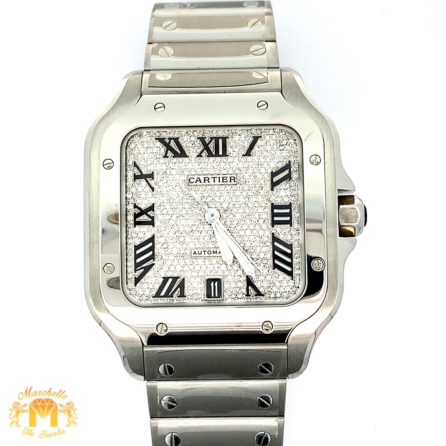 40mm Santos De Cartier Watch with Stainless Steel Bracelet (Diamond Dial)(Model number: WSSA0030 )