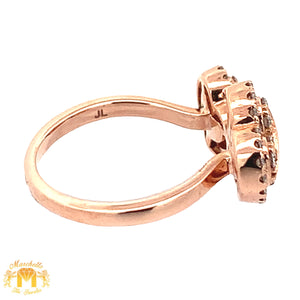 14k Gold and Diamond Twin Heart Ring with Round and Baguette Diamonds (choose your color)