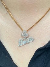 Load image into Gallery viewer, Gold and Diamond LOVE pendant and Gold Cuban Link Chain Set