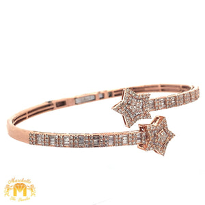 Gold and Diamond Twin Star Bangle Bracelet with Round and Baguette Diamonds (choose your color)